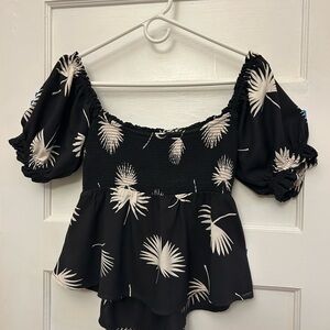 Volcom baby doll smocked cropped tie-back top